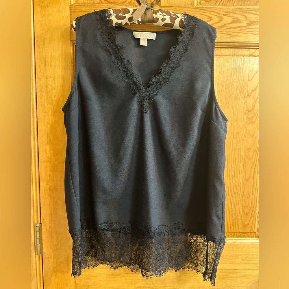 Michael Kors Black Sleeveless Lace Trim Top - Picture 1 of 3